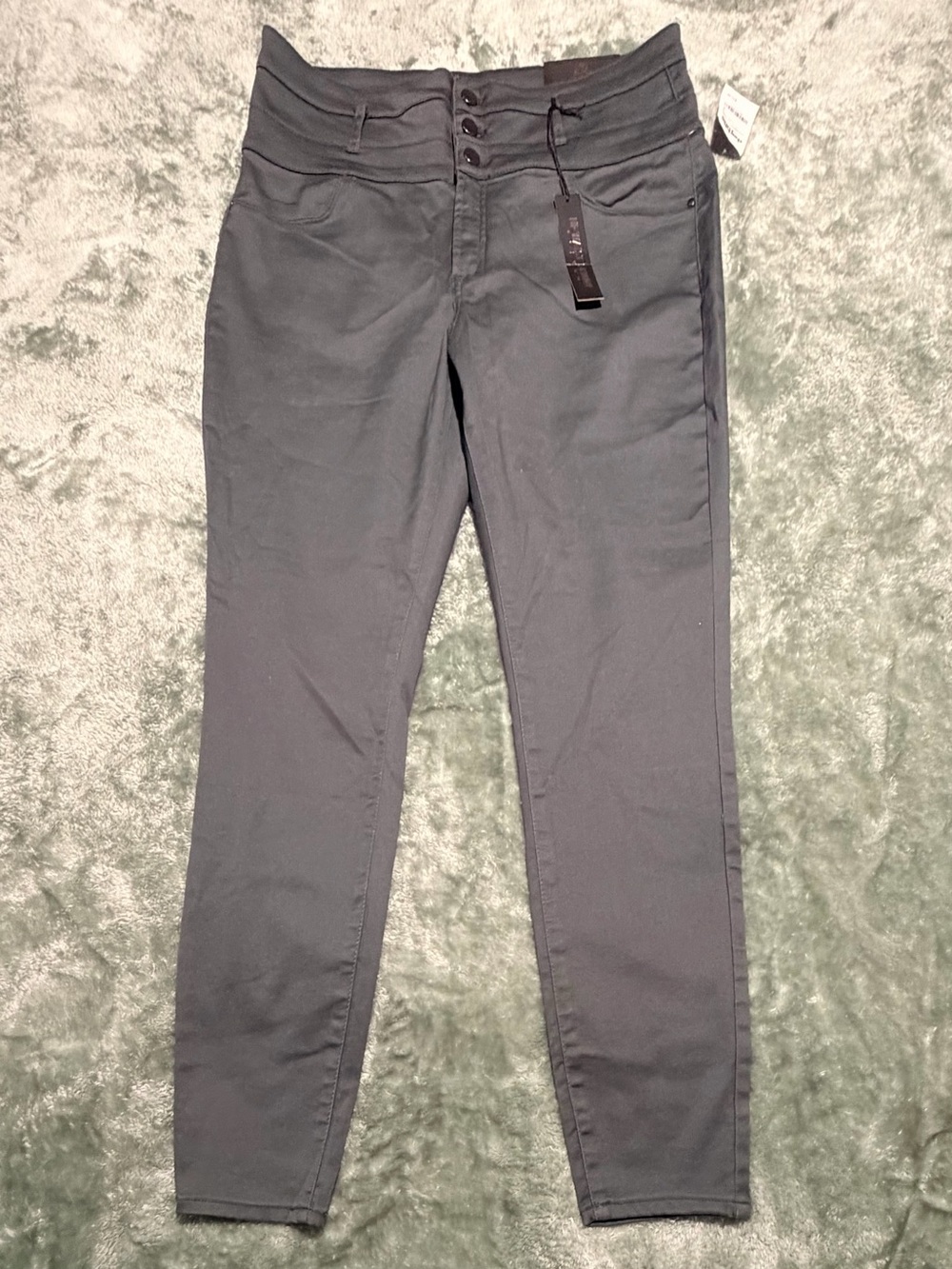 Charlotte Russe Gray High-Rise Triple Button Skinny Jeans